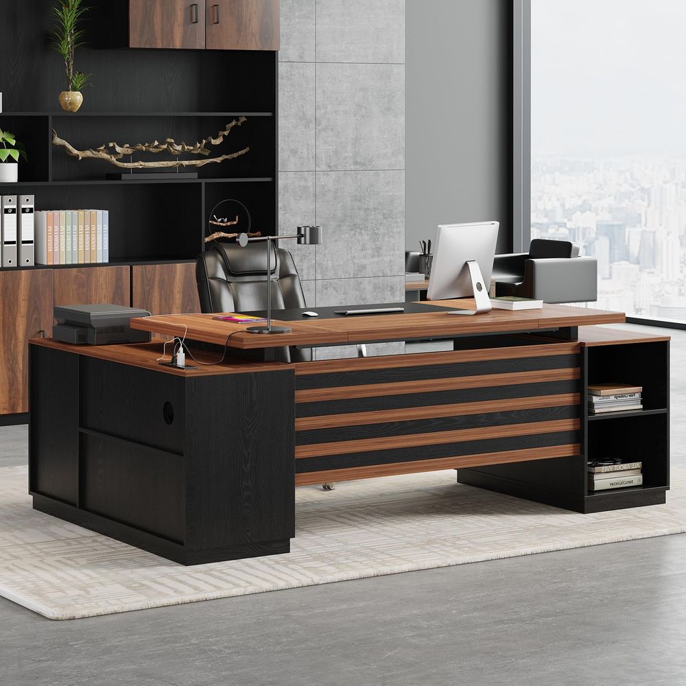 File Cabinet Lateral - Executive LShaped Desk with Storage Cabinet,