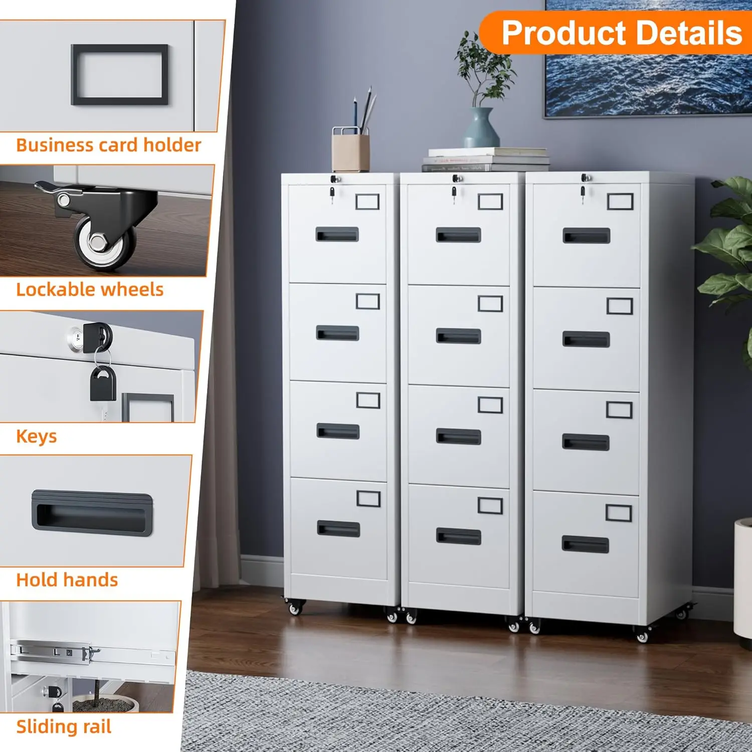 4 Drawer File Cabinet on Wheel - Office Furniture Names บทวิจารณ์และราคา