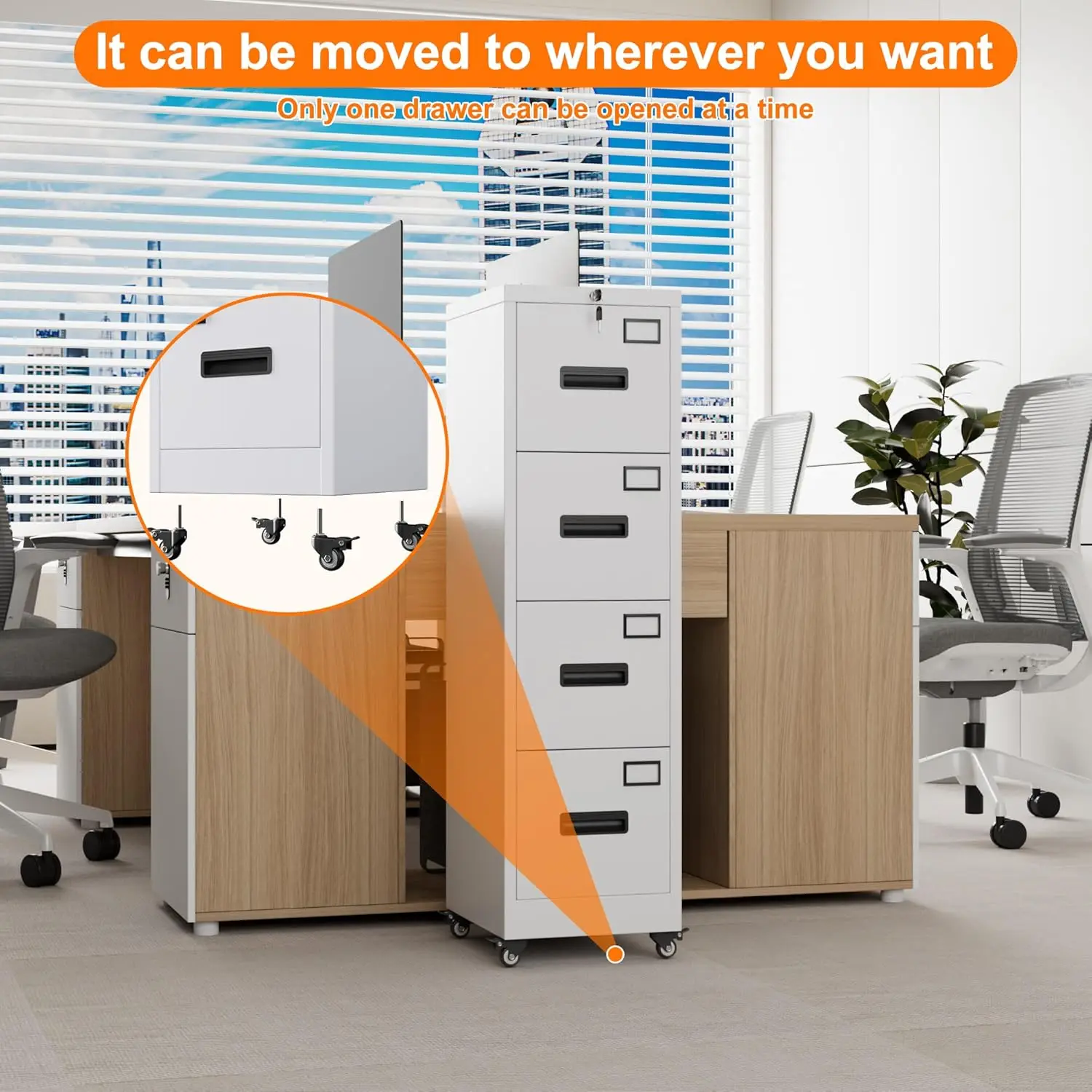 4 Drawer File Cabinet on Wheel - Office Furniture Names บทวิจารณ์และราคา