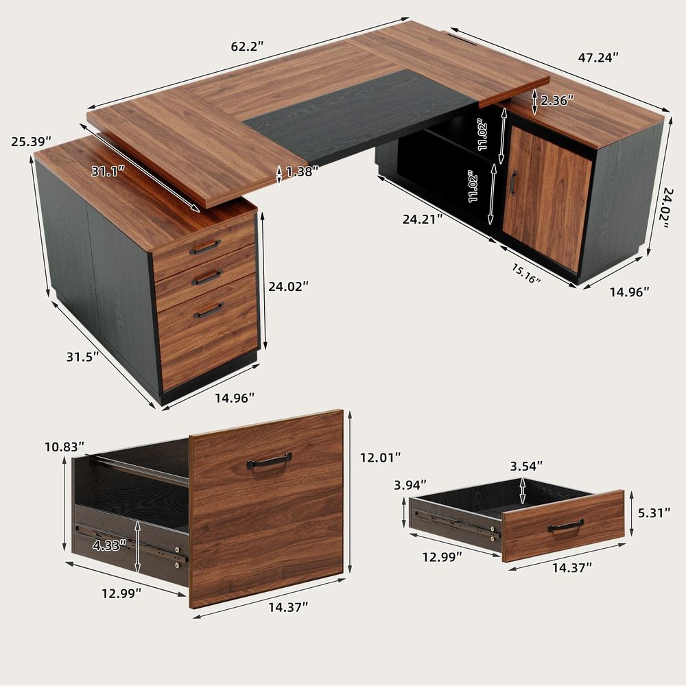 Executive LShaped Desk with St - File Cabinet Lateral บทวิจารณ์และราคา