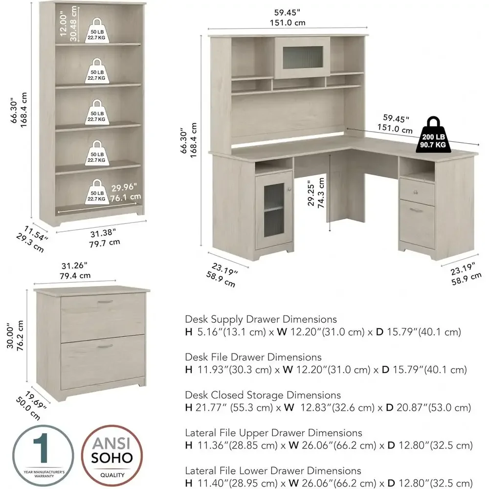 L-Shaped Desk with Hutch, 5-Sh - File Cabinet Lateral บทวิจารณ์และราคา