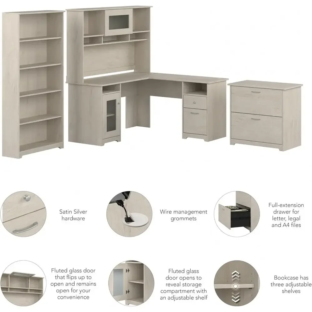 L-Shaped Desk with Hutch, 5-Sh - File Cabinet Lateral บทวิจารณ์และราคา