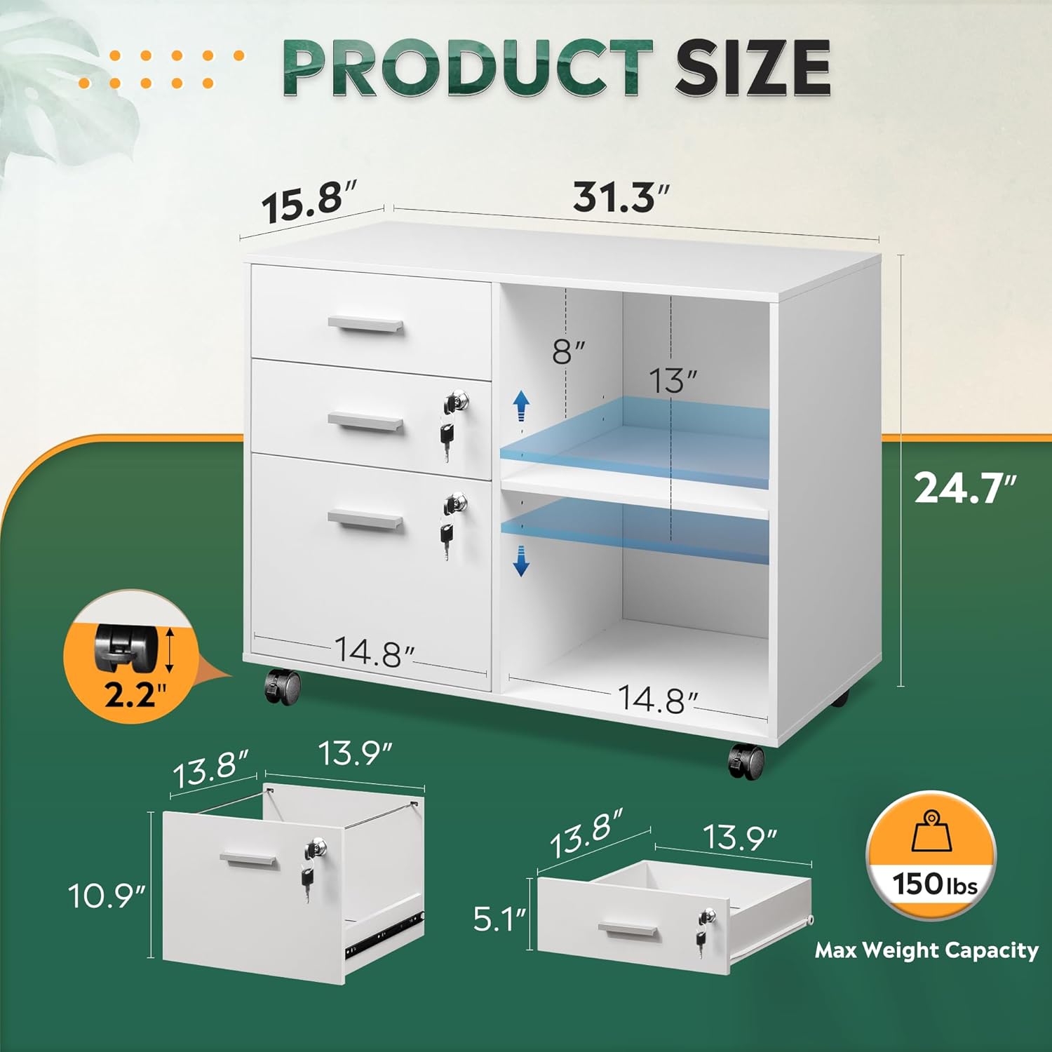 3-Drawer Wood File Cabinet wit - File Cabinet Lateral บทวิจารณ์และราคา