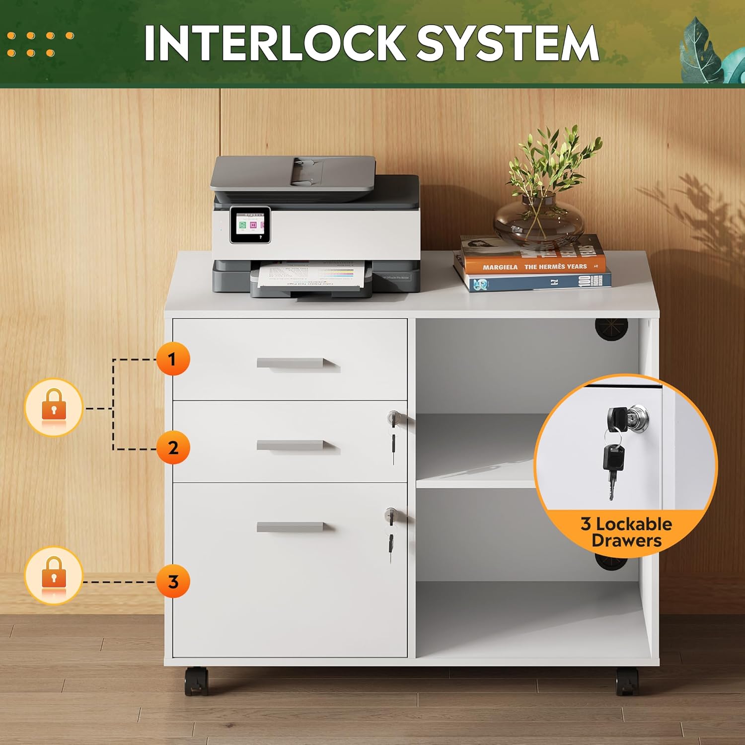 3-Drawer Wood File Cabinet wit - File Cabinet Lateral บทวิจารณ์และราคา
