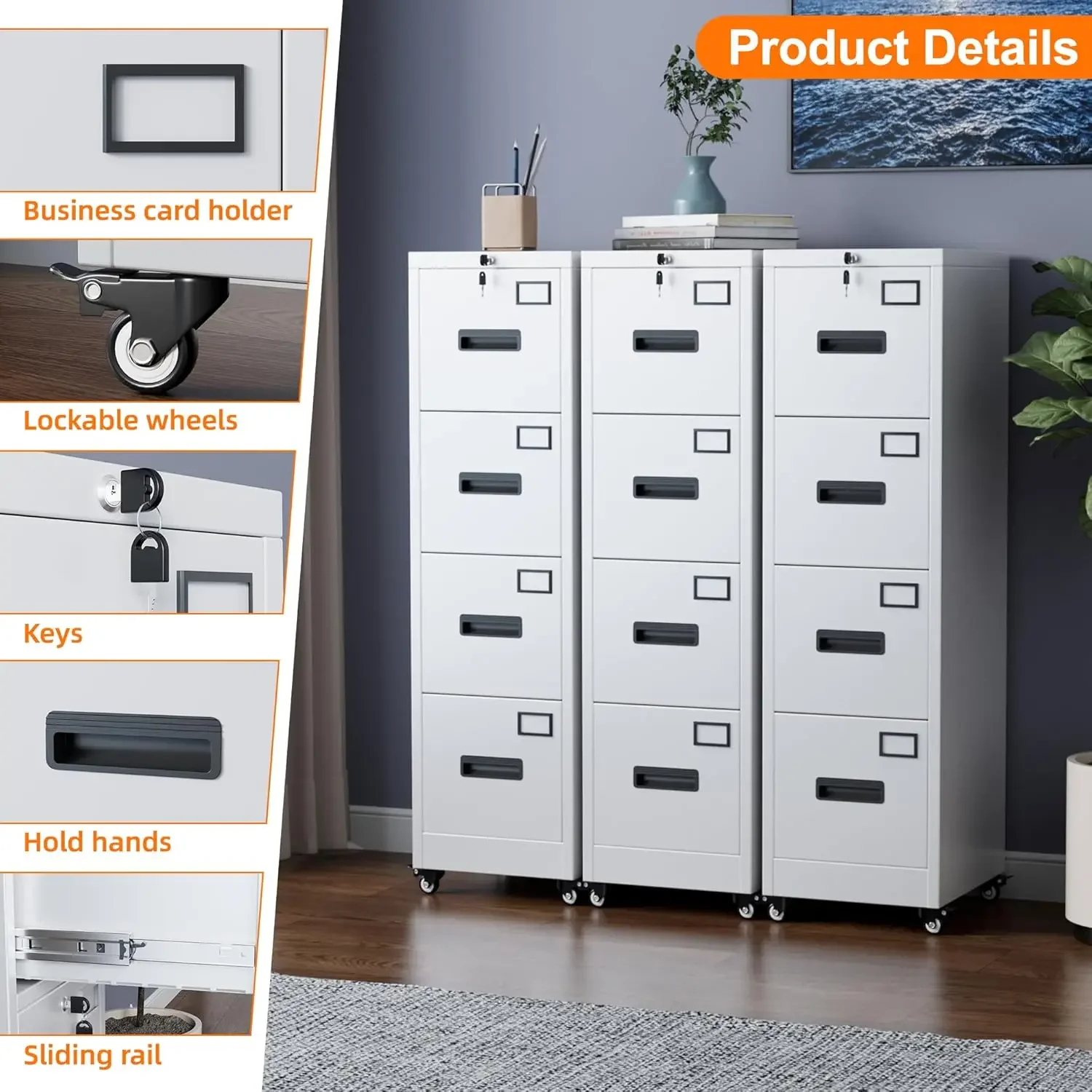 4 Drawer File Cabinet on Wheel - Office Furniture Names บทวิจารณ์และราคา