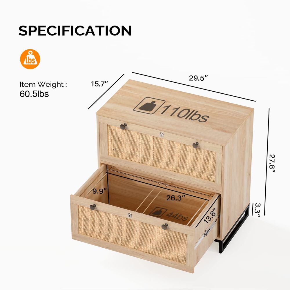 Wood Rattan 2Drawer Lateral Fi - File Cabinet Lateral บทวิจารณ์และราคา